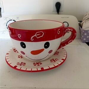Festive Snowman Mug and Saucer Planter